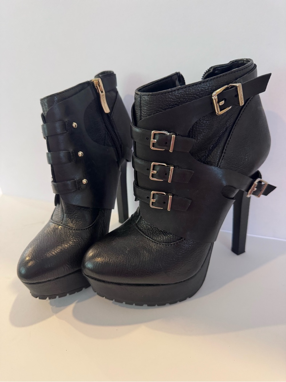 BCBGeneration Black Buckle Platform Stiletto Ankle Boots